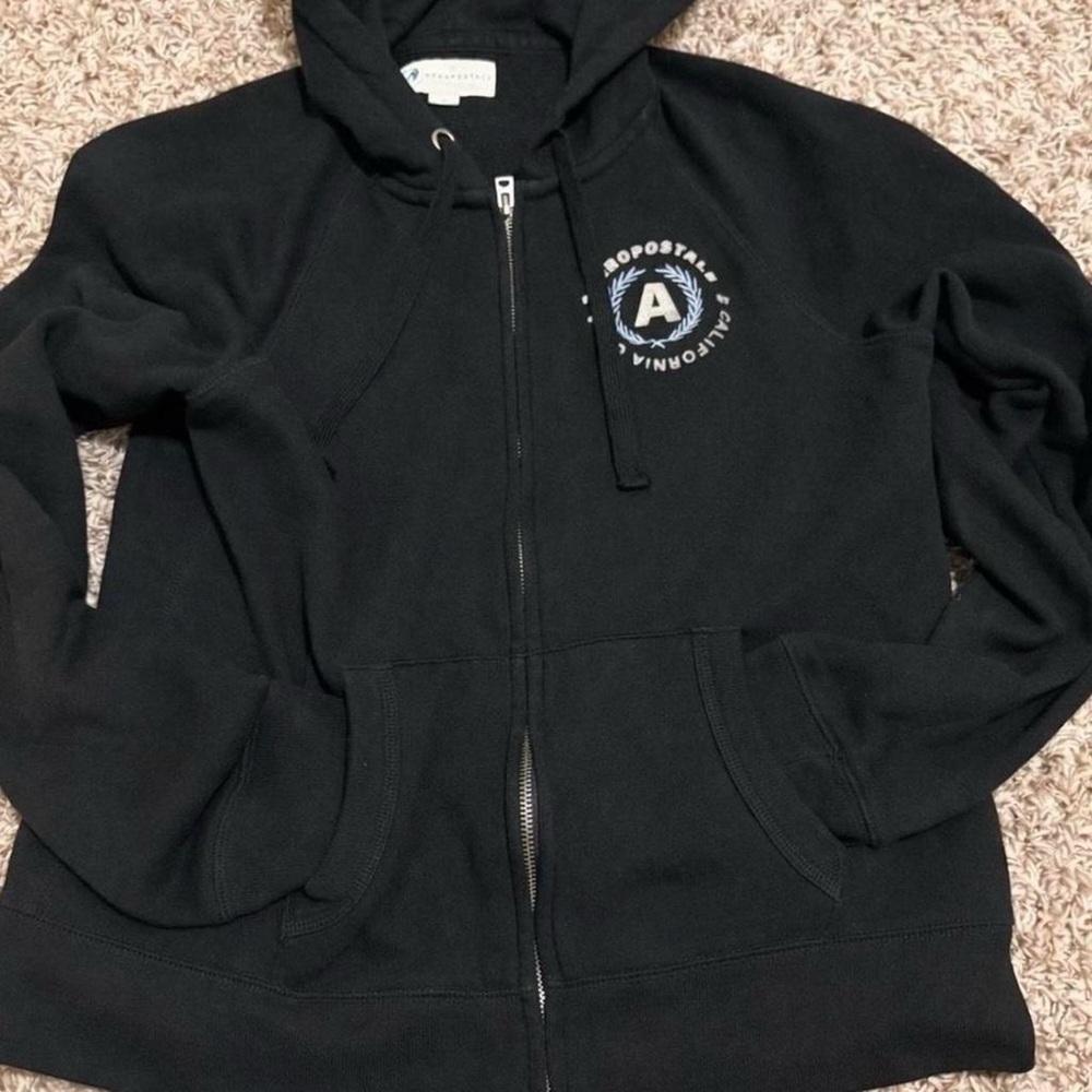 Aeropostale Black Hoodie with White and Light Blue Chest Crest